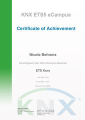 KNX ETS5 eCampus Cerificate of Achievement