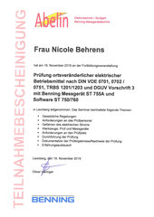 Prüfung ortsveränderlicher elektrischer Betriebsmittel nach DIN VDE 0701, 0702 / 0751, TRBS 1201/1203 und DGUV Vorschrift 3 mit Benning Messgerät ST 755A und Software ST 750/760
